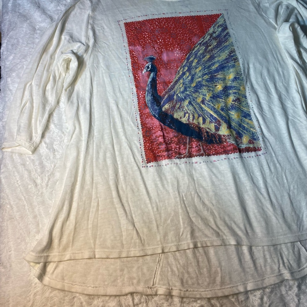 🦚 Lucky Brand Peacock Print Long Sleeve Tunic Top Size 3X - Picture 5 of 11
